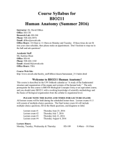 Course Syllabus for BIO211 Human Anatomy (Summer 2016)