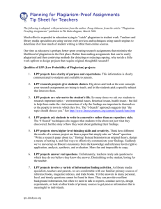 Planning for Plagiarism-Proof Assignments Tip Sheet for Teachers