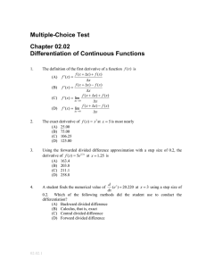 Multiple-Choice Test Chapter 02.02 Differentiation of Continuous Functions