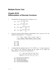 Multiple-Choice Test Chapter 02.03 Differentiation of Discrete Functions