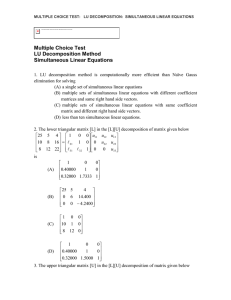 Multiple Choice Test LU Decomposition Method Simultaneous Linear Equations