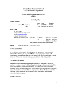 University of Wisconsin Oshkosh Computer Science Department CS 346: Web Software Development