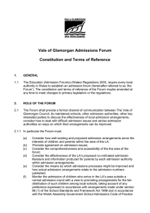 Vale of Glamorgan Admissions Forum  Constitution and Terms of Reference