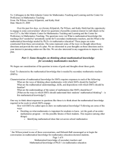 To: Colleagues in the Mid-Atlantic Center for Mathematics Teaching and... Proficiency in Mathematics Teaching