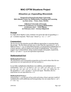 MAC-CPTM Situations Project  Situation 31: Expanding Binomials