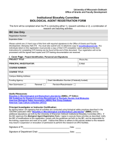 Institutional Biosafety Committee BIOLOGICAL AGENT REGISTRATION FORM