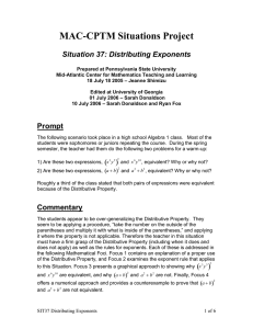 MAC-CPTM Situations Project  Situation 37: Distributing Exponents