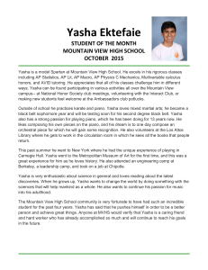 Yasha Ektefaie STUDENT OF THE MONTH MOUNTAIN VIEW HIGH SCHOOL OCTOBER  2015