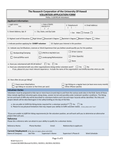 The Research Corporation of the University Of Hawaii VOLUNTEER APPLICATION FORM