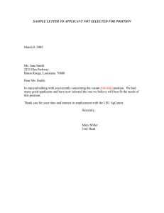 SAMPLE LETTER TO APPLICANT NOT SELECTED FOR POSITION  March 8, 2005