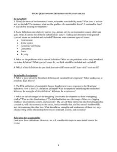 1. Simply in terms of environmental issues, what does sustainability... and not include? For instance, what are the qualities of... S