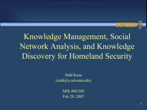 Knowledge Management, Social Network Analysis, and Knowledge Discovery for Homeland Security Sidd Kaza