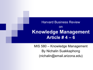 Knowledge Management – 6 Article # 4 Harvard Business Review