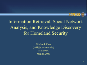 Information Retrieval, Social Network Analysis, and Knowledge Discovery for Homeland Security Siddharth Kaza