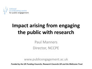 Impact arising from engaging the public with research Paul Manners Director, NCCPE