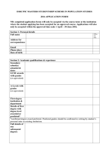 ESRC/PIC MASTERS STUDENTSHIP SCHEME IN POPULATION STUDIES  2016 APPLICATION FORM