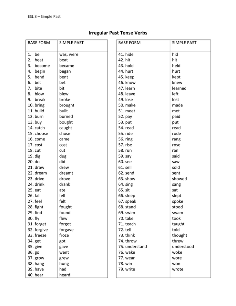 irregular past tense verbs teach