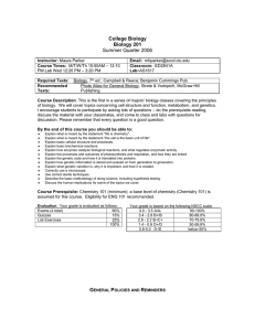 Summer Quarter 2006 College Biology Biology 201