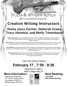Poets &amp; Writers Series Creative Writing Instructors Pesha Joyce Gertler, Deborah Green,