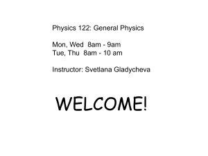 WELCOME! Physics 122: General Physics Mon, Wed  8am - 9am