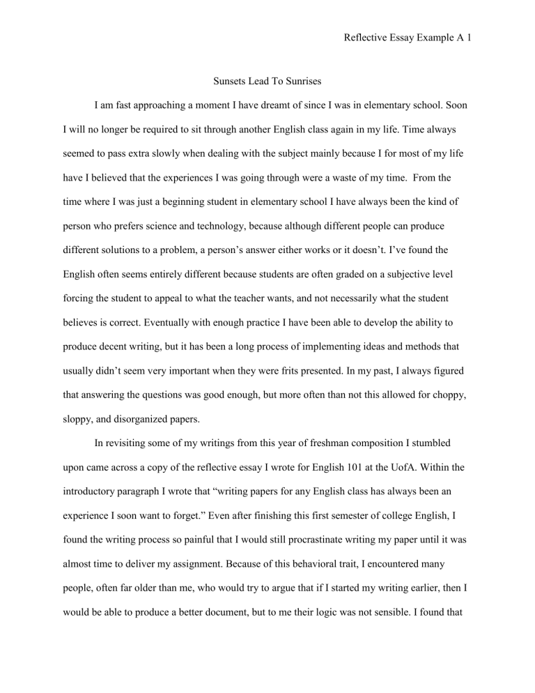 example of a reflective essay for english