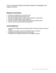 Topic 5: Consumer Protection and Debt Collection-The Regulatory and Legal Environment