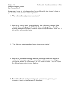 English 101  Worksheet &amp; Class discussion about it: 8 pts Problem/Solution Worksheet