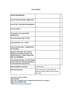 Course Syllabus  COURSE INFORMATION Course Prefix and Number: IBN301.01N