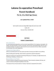 Latona Co-operative Preschool Parent Handbook Pre-3s, 3-5s, Multi Age Classes