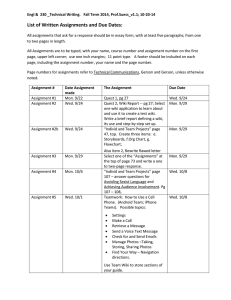 List of Written Assignments and Due Dates: