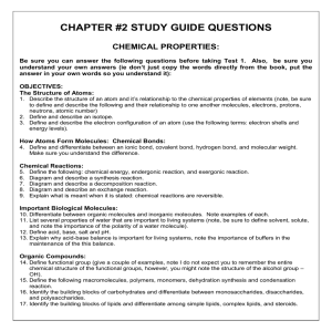 CHAPTER #2 STUDY GUIDE QUESTIONS  CHEMICAL PROPERTIES: