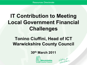 IT Contribution to Meeting Local Government Financial Challenges Tonino Ciuffini, Head of ICT