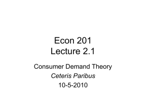 Econ 201 Lecture 2.1 Consumer Demand Theory 10-5-2010