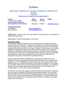 Syllabus Beginnings: Sustaining Our Identity and Culture in a Multicultural Society Fall 2010