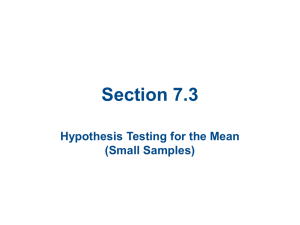 Section 7.3 Hypothesis Testing for the Mean (Small Samples)