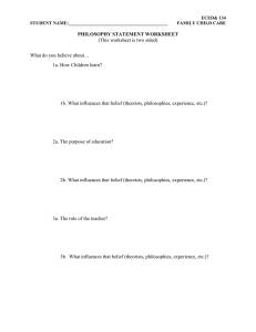 PHILOSOPHY STATEMENT WORKSHEET (This worksheet is two sided)