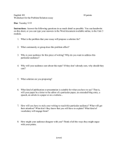 English 101 10 points Worksheet for the Problem/Solution essay