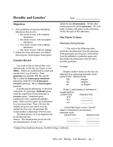 Heredity and Genetics  Objectives