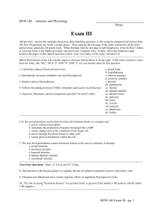 Exam III BIOS 160    Anatomy and Physiology Name