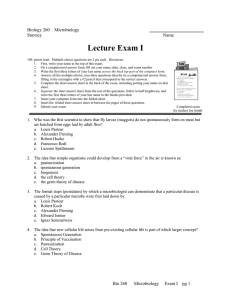 Lecture Exam I Biology 260  Microbiology  Stavney