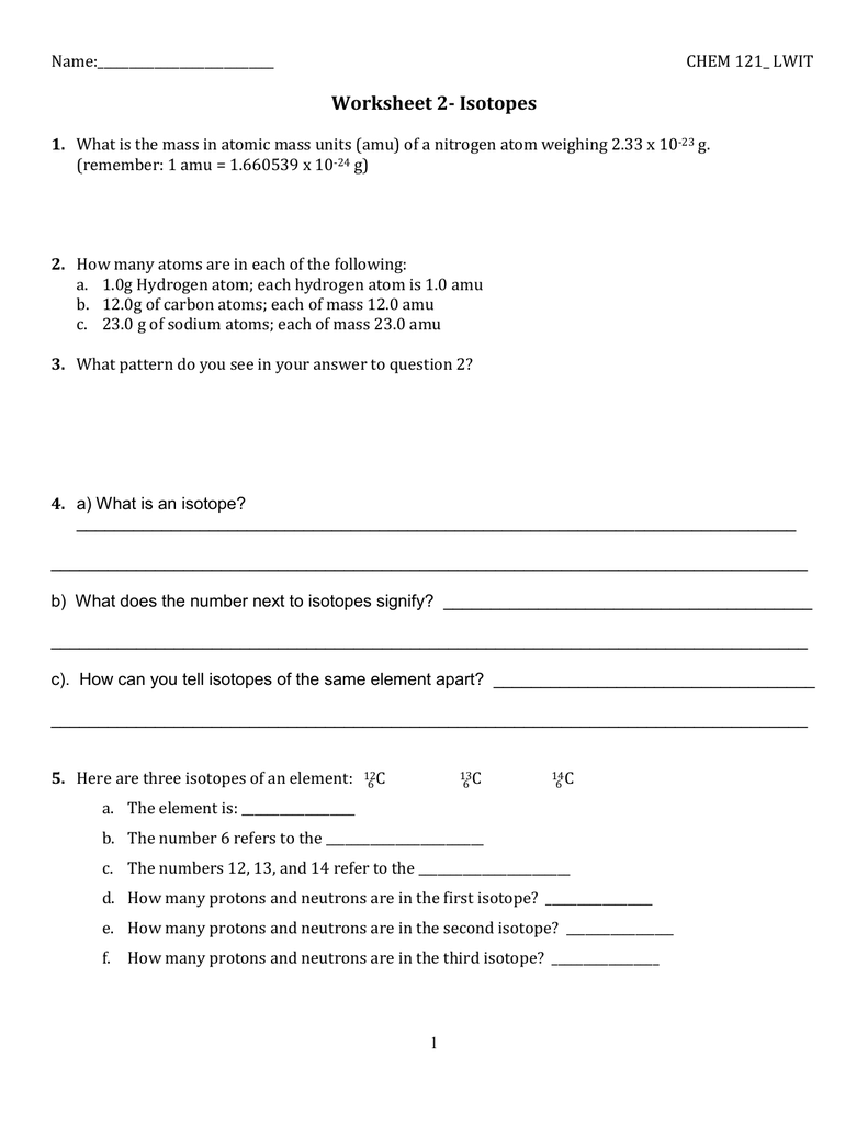 Worksheet 25- Isotopes With Regard To Isotope Practice Worksheet Answer Key