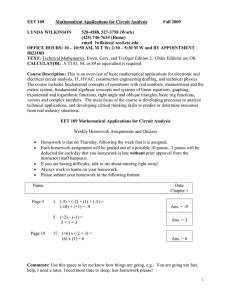 EET 109 Mathematical Applications for Circuit Analysis Fall 2009