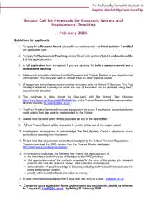 Second Call for Proposals for Research Awards and Replacement Teaching February 2009