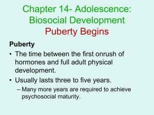 Chapter 14- Adolescence: Biosocial Development Puberty Begins