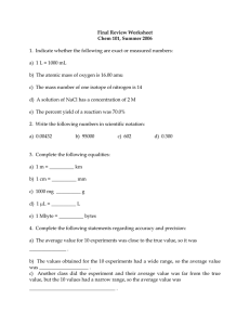 Final Review Worksheet Chem 101, Summer 2006