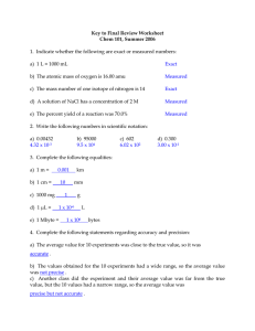 Key to Final Review Worksheet Chem 101, Summer 2006