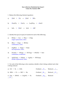 Key to Review Worksheet for Exam 2 Chem 101, Summer 2006