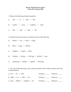 Review Worksheet for Exam 2 Chem 101, Summer 2006