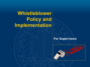 Whistleblower Policy and Implementation For Supervisors