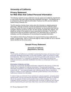 University of California Privacy Statement for Web Sites that Collect Personal Information